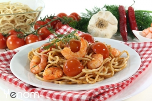Spaghetti met garnalen en cherrytomaten